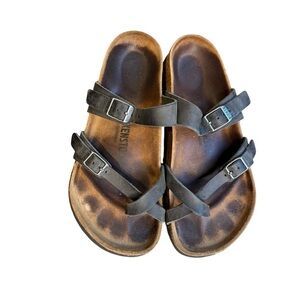 Birkenstock Mayari Slide Sandals Womens 38 Strappy Slip on Leather Black S5